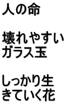 人の命　  壊れやすい ガラス玉　  しっかり生 きていく花